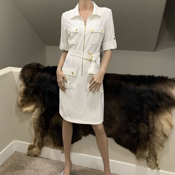 New Zip-Front Shirt Dress with Pockets & Belt - Picture 1 of 13